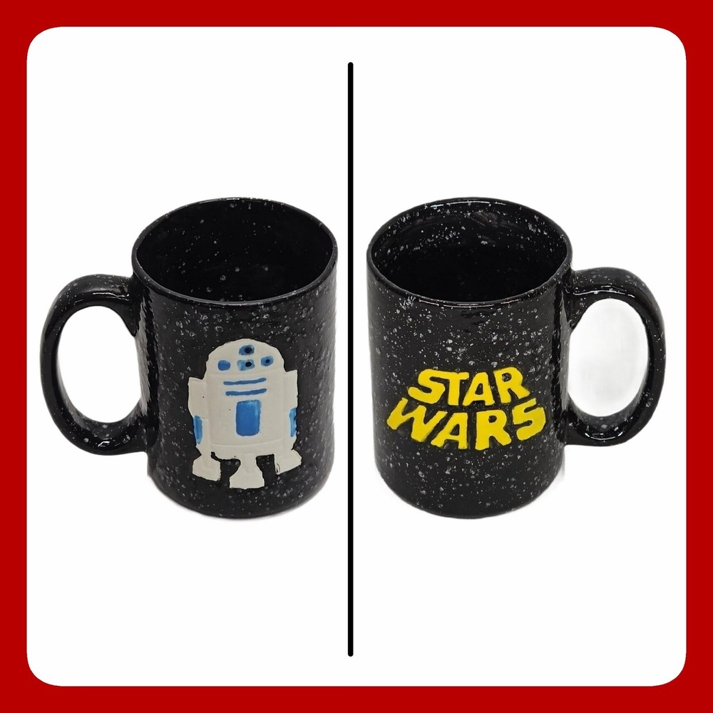 Star Wars R2-D2 Raised 3D Droid Ceramic Mug Black Speckled Geek Deco Cup EUC